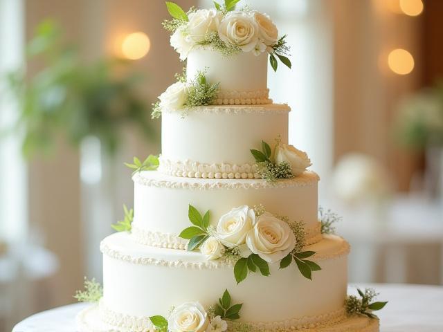 Magnifique gâteau de mariage à plusieurs étages, décoré de fleurs fraîches